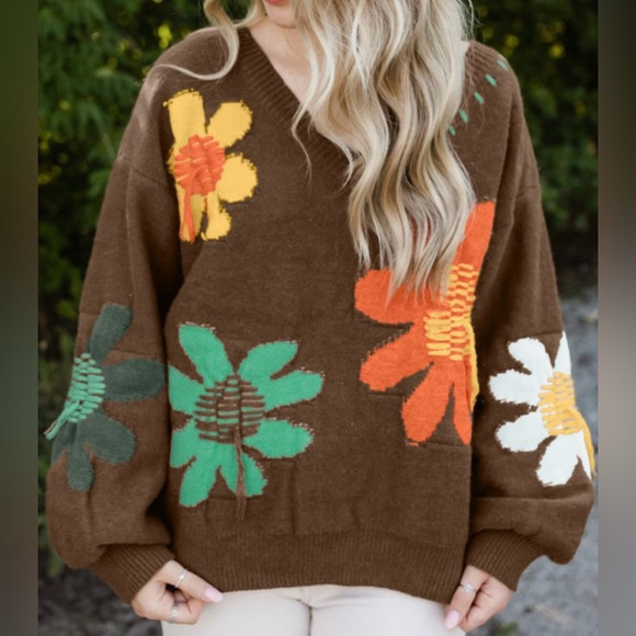 Halo & Harley Sweaters - Floral Brown Sweater